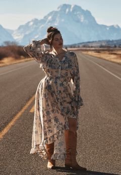 Ruffle Detail Maxi Shirt Dress