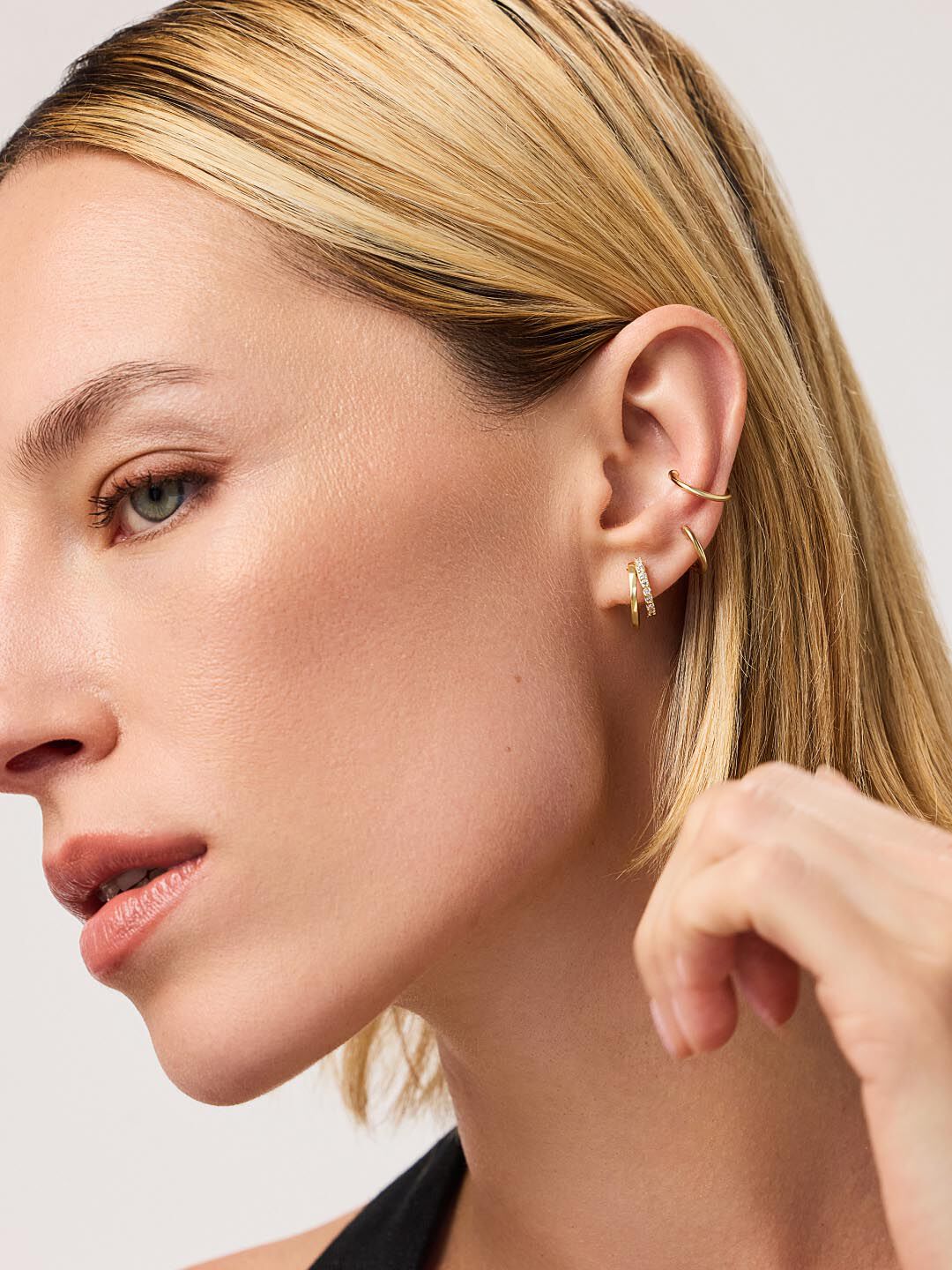 Toda Double Hoop Earrings, GOLD, alternate image number 1