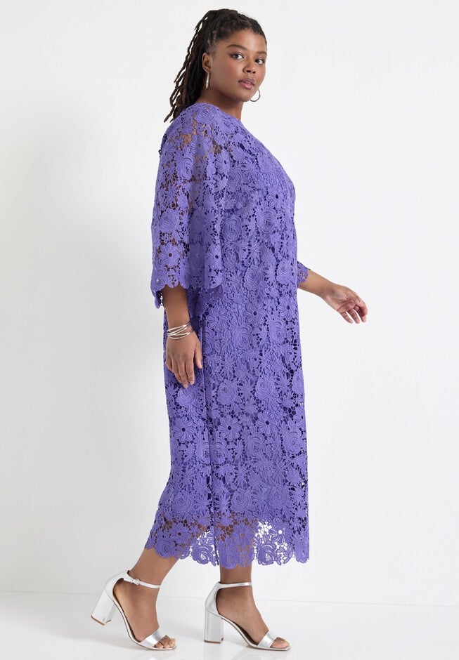 Bell-Sleeve Lace Midi Dress, BLUE IRIS, alternate image number null