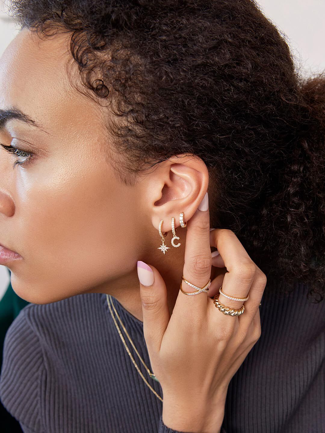 Celeste Crescent Moon Huggie Hoops, GOLD, alternate image number 3