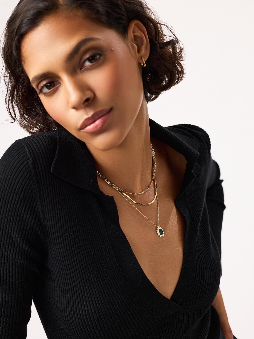 Temple Green Layered Necklace Set, GOLD, alternate image number 6