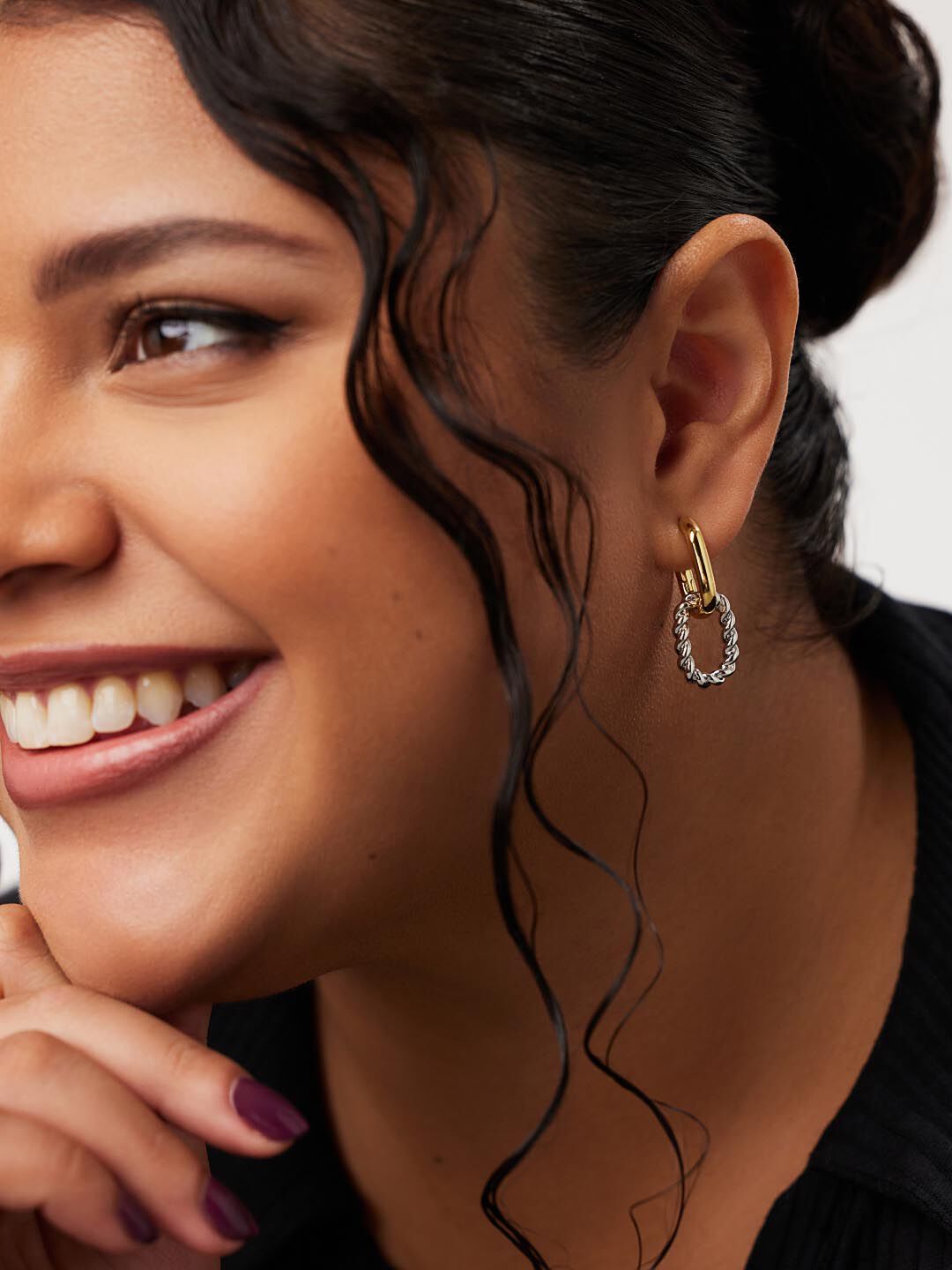 Ash Double Hoop Earrings, TWO TONE, alternate image number 2