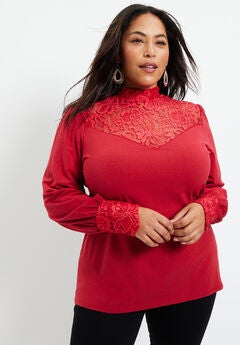 Lace Yoke Mockneck Top