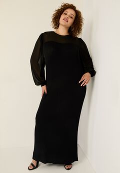 Chiffon-Paneled Midi Sweater Dress
