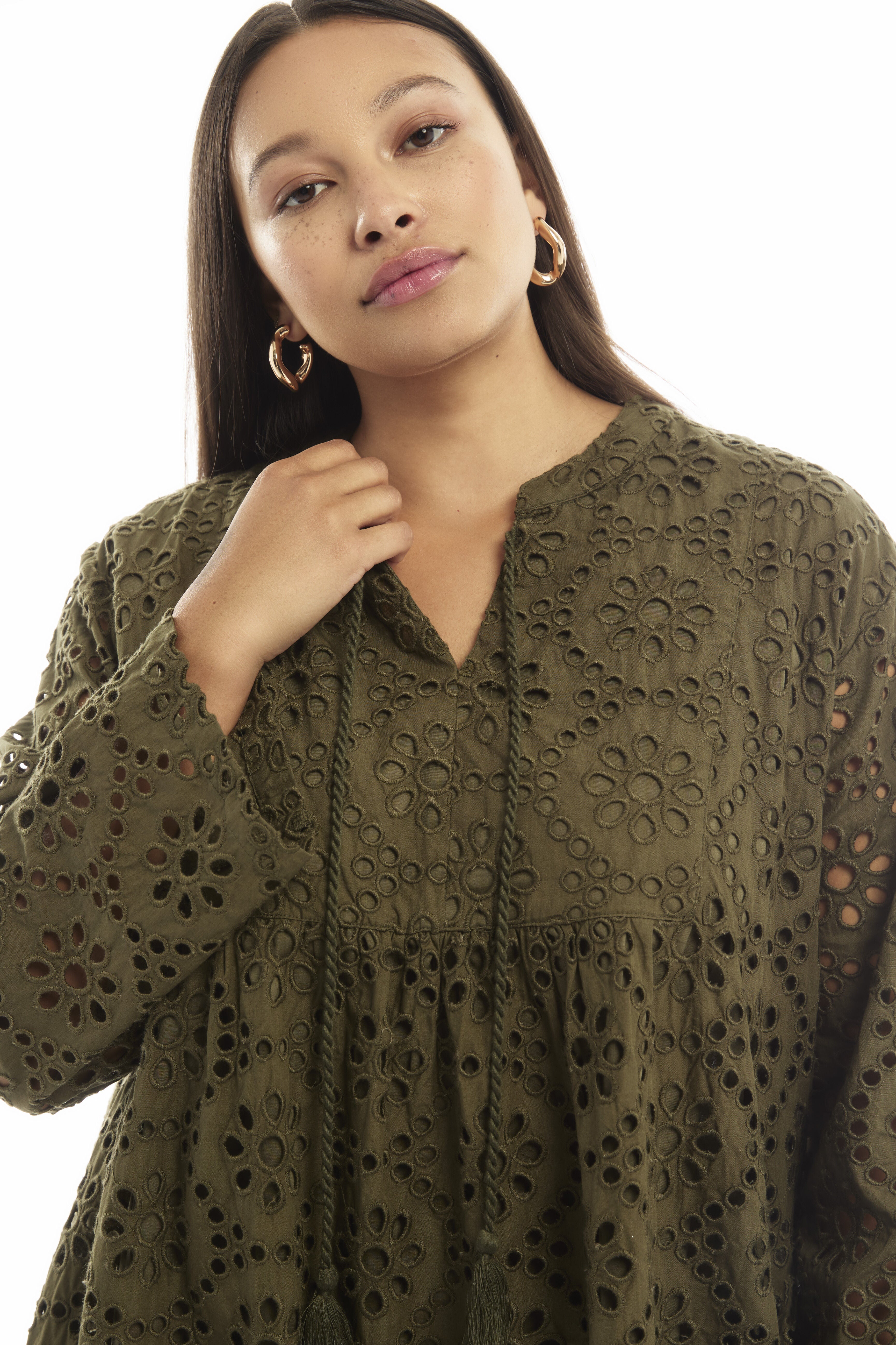 Eyelet Shirtdress, DARK OLIVE GREEN, alternate image number 3