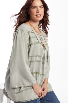 Acid Wash Peasant Blouse