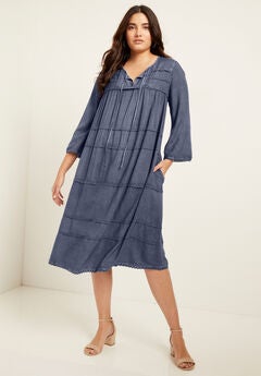 Acid Wash Peasant Dress