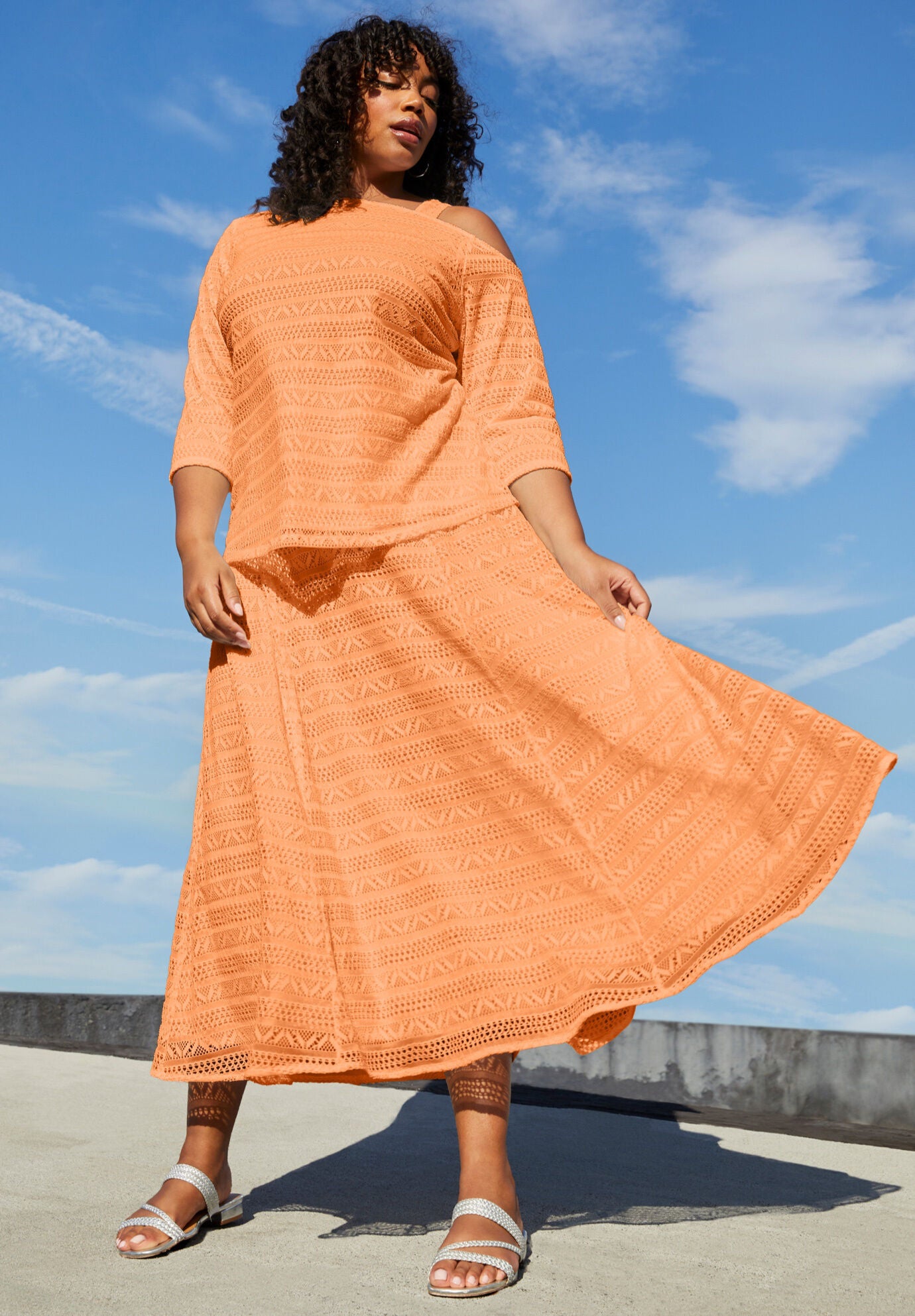 Lace Midi Skirt, ORANGE MELON, hi-res image number 0