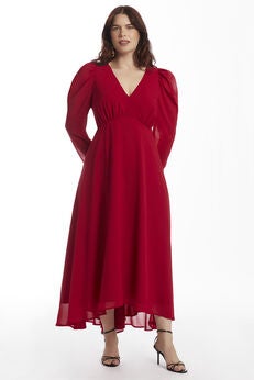 Puff Sleeve High-Low Maxi Chiffon Dress