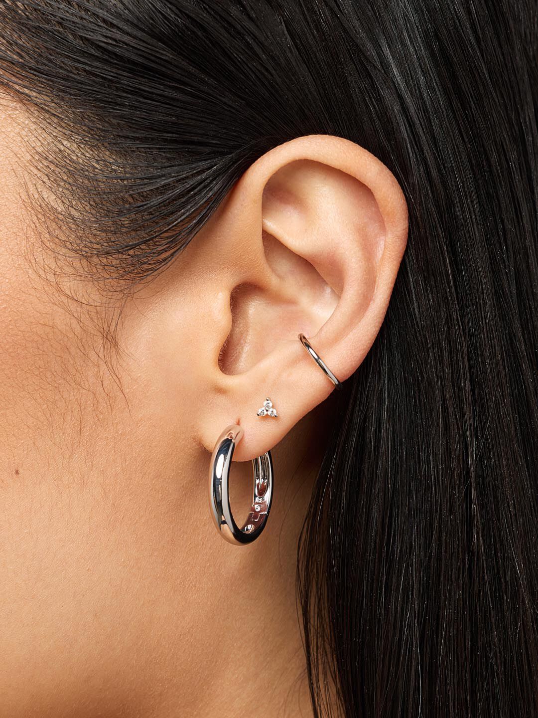 Giulia Large Silver Hoop Earrings, SILVER, alternate image number 1