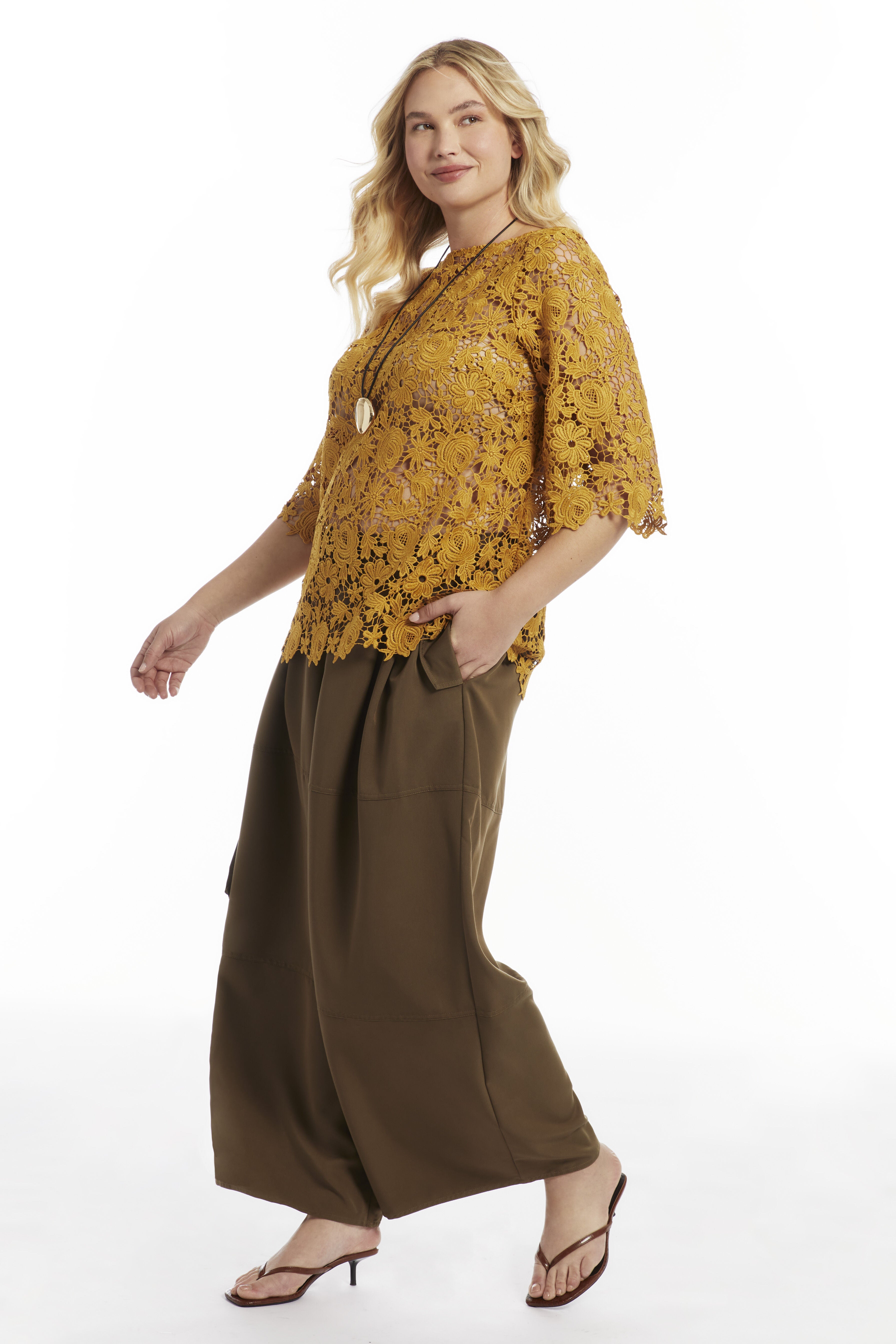 Allover Lace Top, GOLD FLAKE, hi-res image number 0