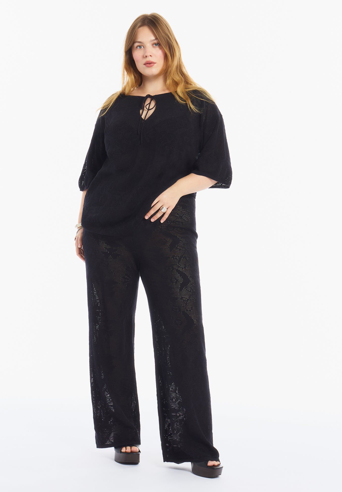 Tie-Neck Jacquard Knit Tunic