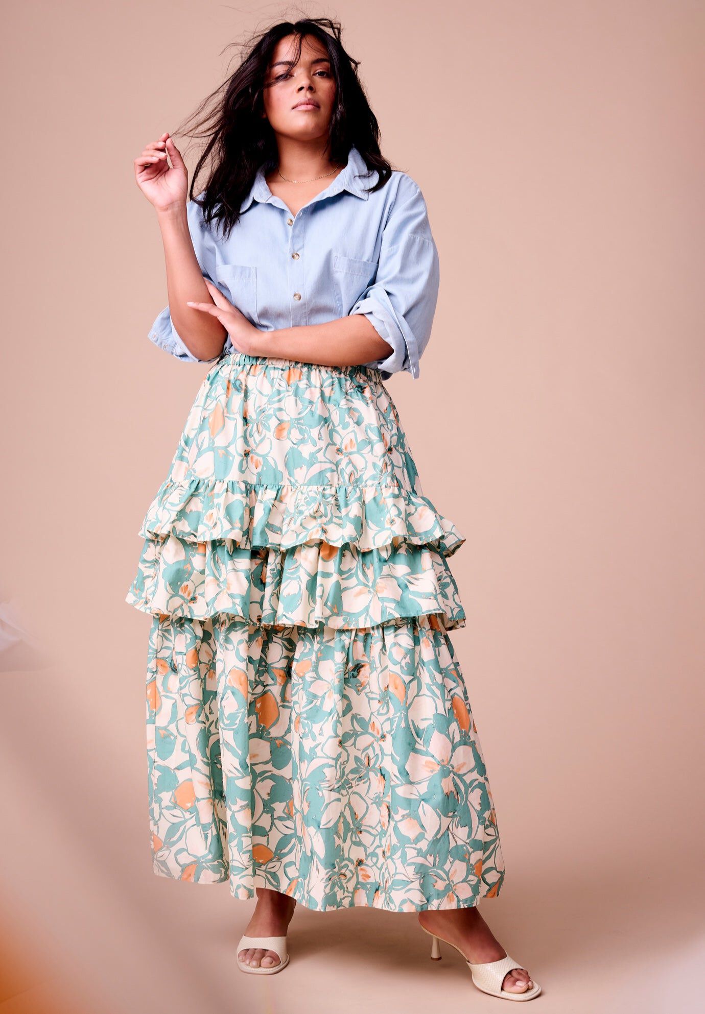 Poplin Tiered Midi Skirt