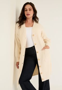 Midi-Length Button-Down Cardigan