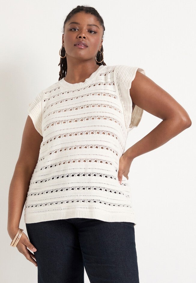 Ruffled-Sleeve Top, SUGAR SWIZZLE, alternate image number null