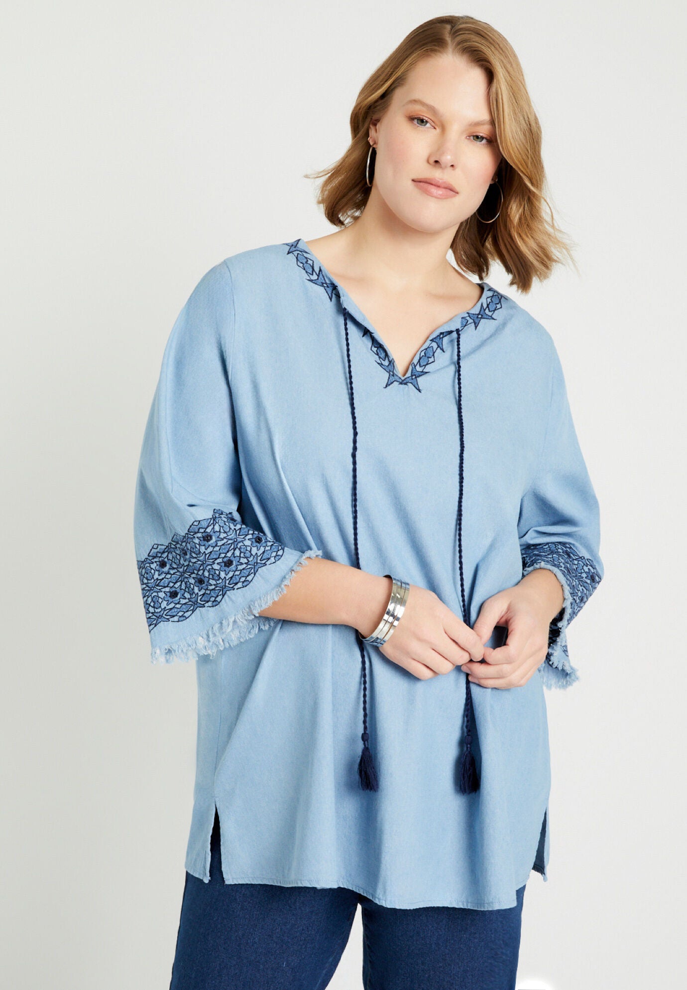 Fringe Denim Blouse, , alternate image number 3