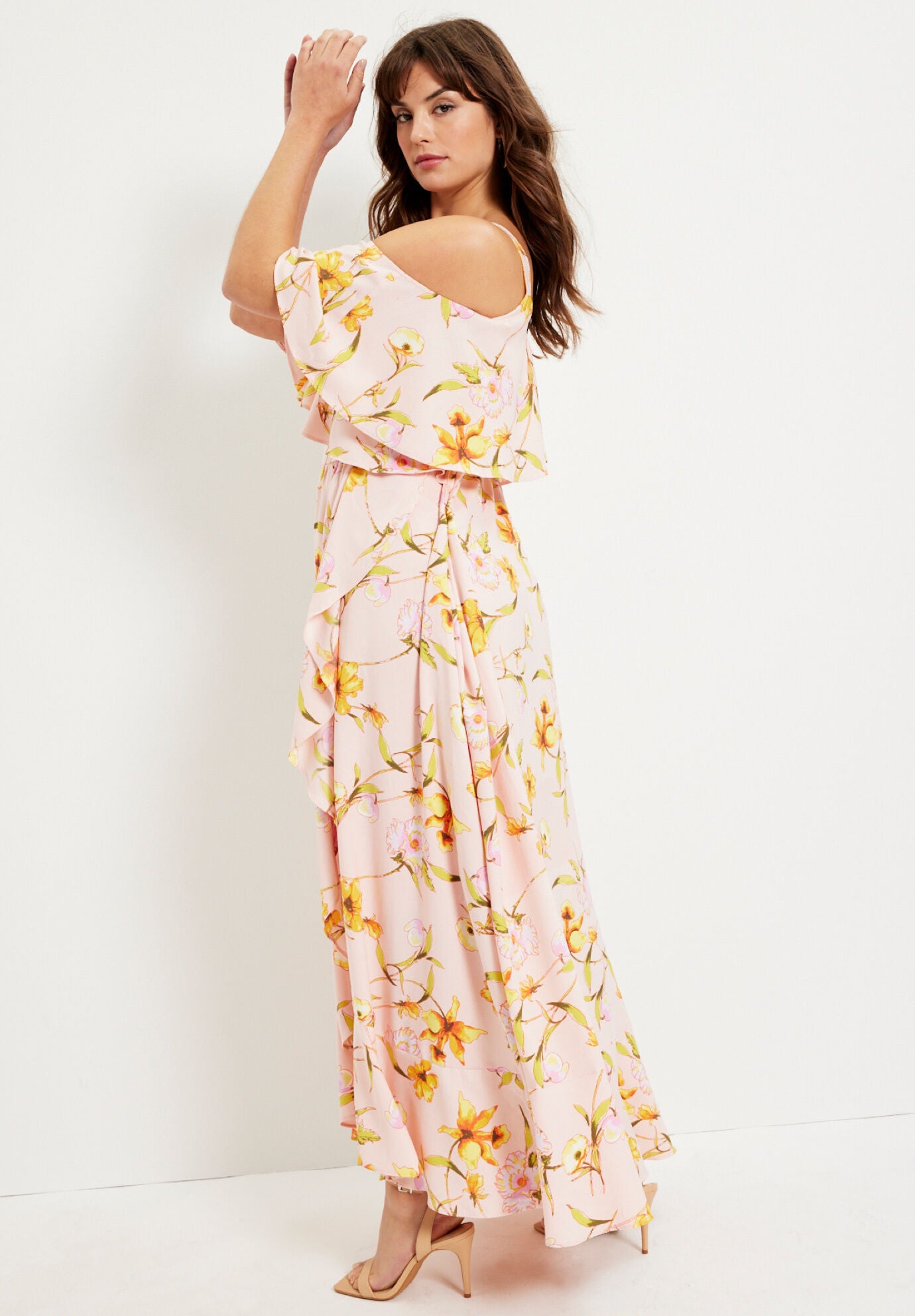 Cold-Shoulder Faux-Wrap Maxi Dress, , alternate image number 2