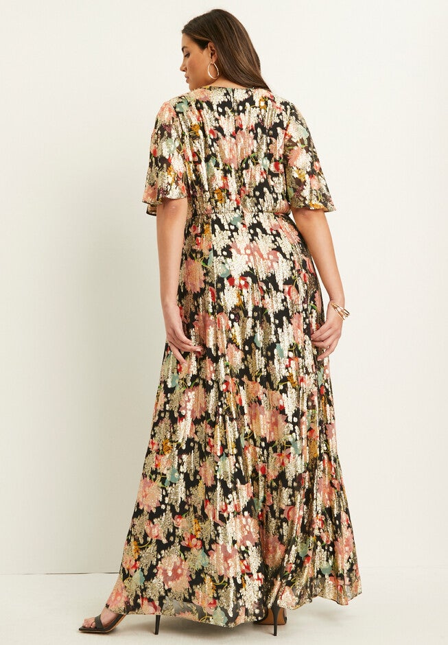 Metallic Printed Maxi Dress, , on-hover image number null