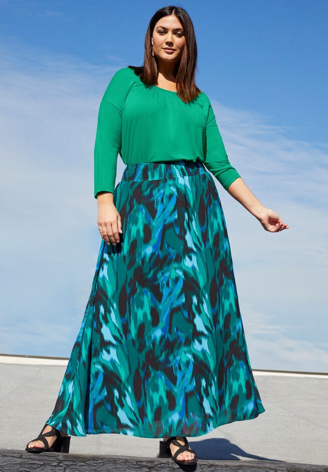 Shirred Scoopneck Top, TROPICAL EMERALD, hi-res image number 0