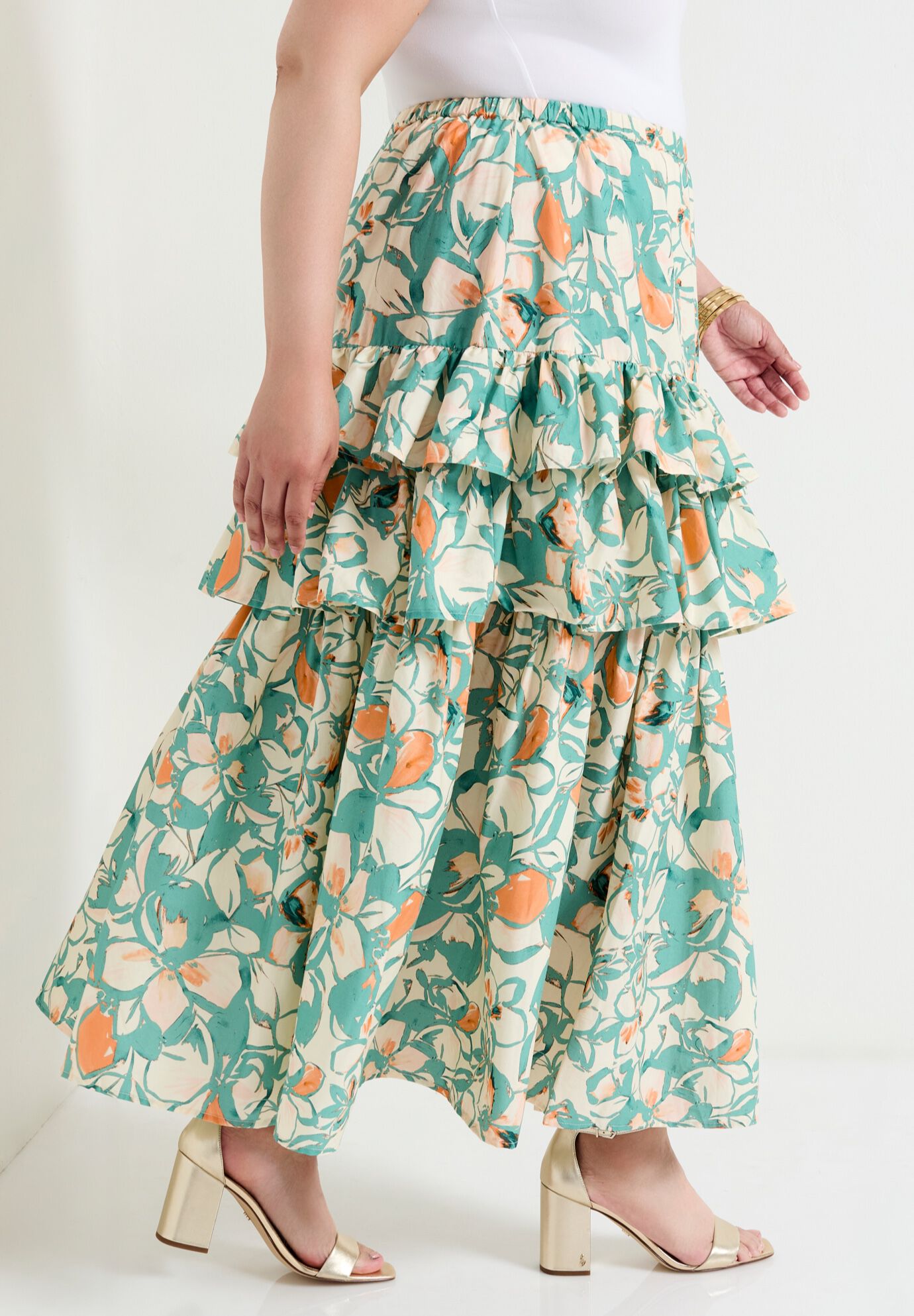 Poplin Tiered Midi Skirt, SPRING GARDEN, alternate image number 2