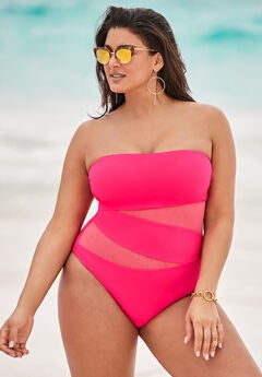 Mesh Wrap Bandeau One Piece Swimsuit