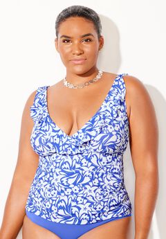 Ruffle V-Neck Tankini Top