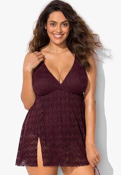 Crochet Side Slit V-Neck Swimdress