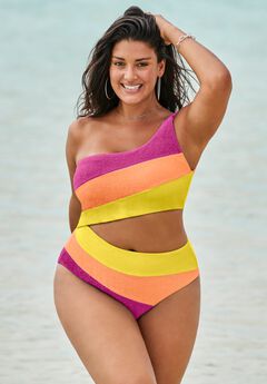One Shoulder Color Block Cutout One Piece Swimsuit