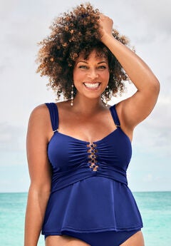 Underwire Shirred Ring Bandeau Tankini Top