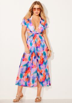 Twist Front Mesh Cut-Out Cover Up Dress