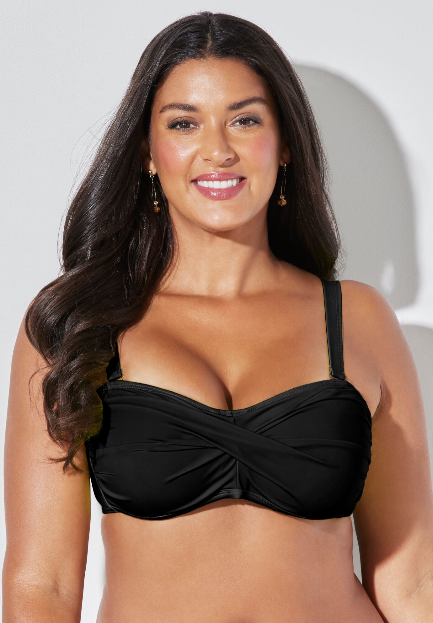 Valentine Ruched Bandeau Bikini Top, BLACK, alternate image number null