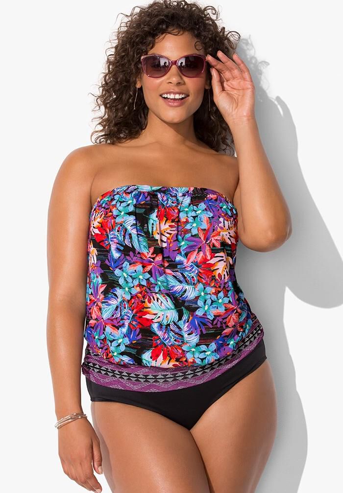 Bandeau Blouson Tankini Set, , hi-res image number 0