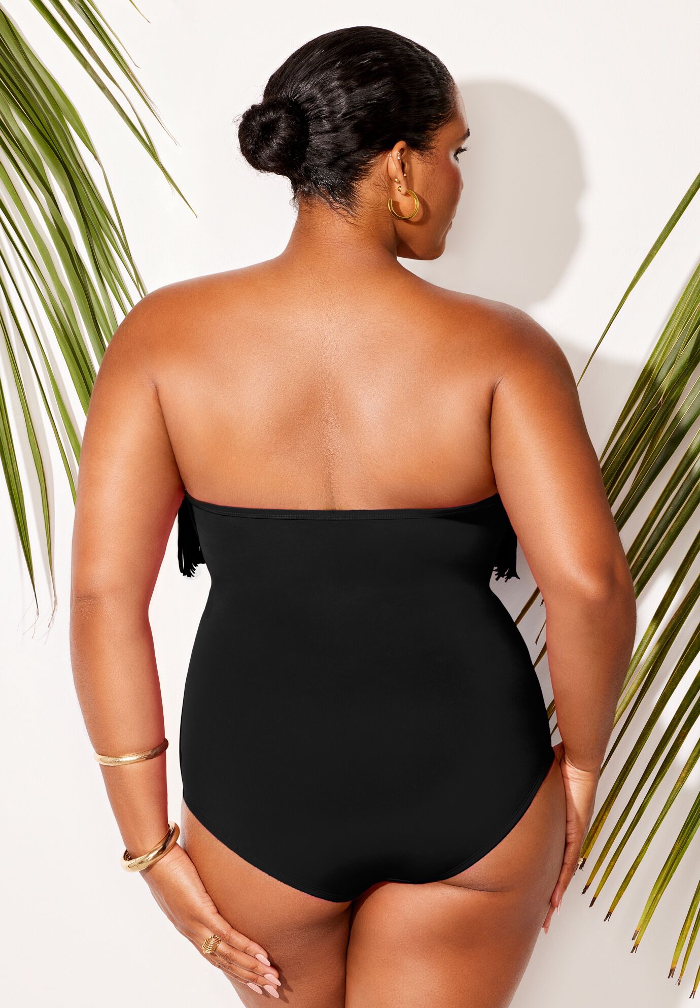 Fringe Bandeau One Piece Swimsuit, BLACK, alternate image number 5