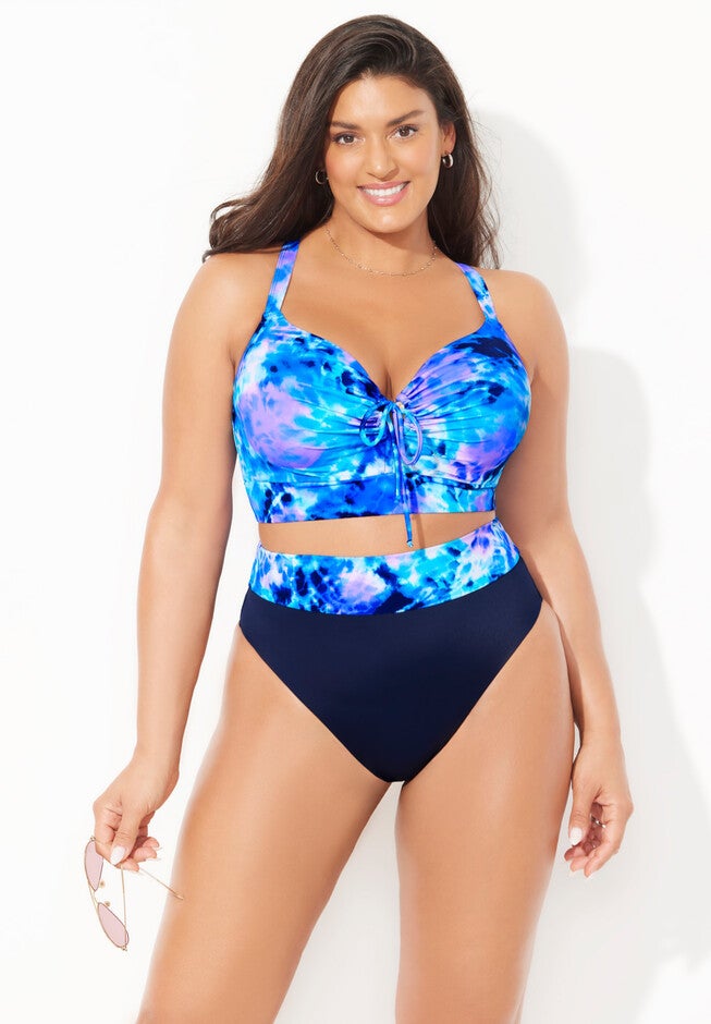 Bra Sized Tie Front Longline Underwire Bikini High Waist Bikini Set, , hi-res image number 0