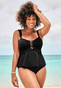 Underwire Shirred Ring Bandeau Tankini Top
