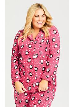 Penguin Button Fleece Sleep Top
