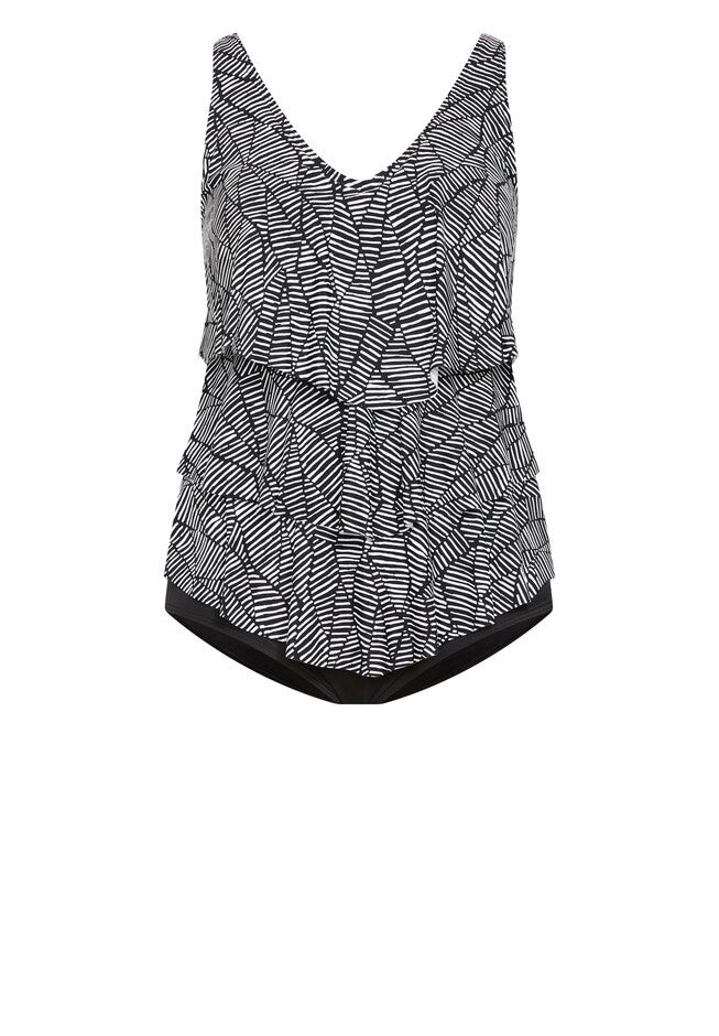 Pia V-Tiered Print 1 Piece, BLACK PRINT, alternate image number 3