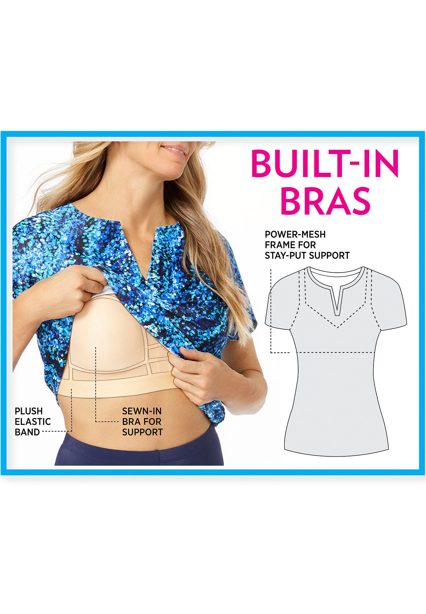 Split-Neck Short Sleeve Swim Tee with Built-In Bra