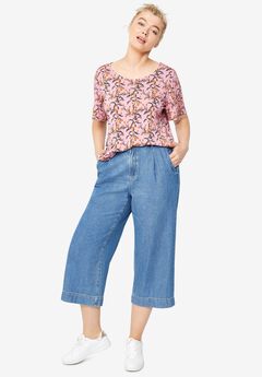 Lightweight Wide-Leg Crop Mid-Rise Jeans