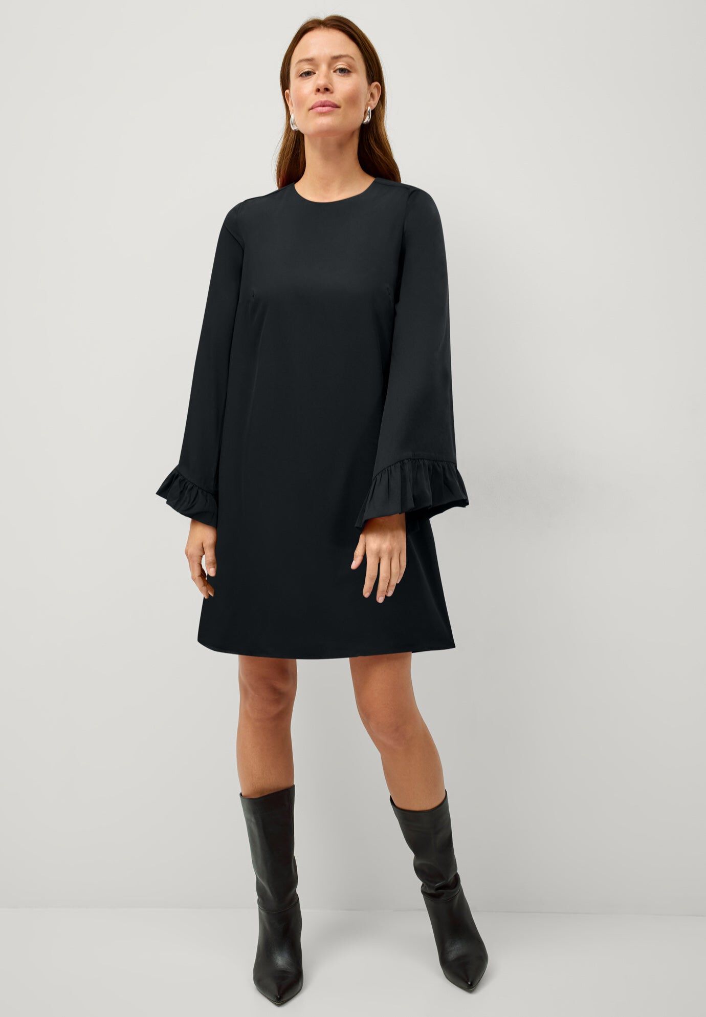 Long Ruffle Sleeve A-line Dress, BLACK, hi-res image number 0