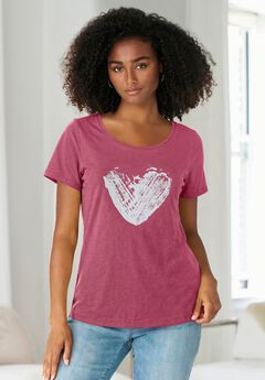 100% Cotton Jersey Slub Scoopneck Short Sleeve Graphic Tee