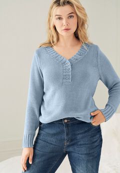 Button Y-neck Sweater