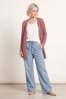 Open Front Long Ribbed Sleeve Waffle Cardigan