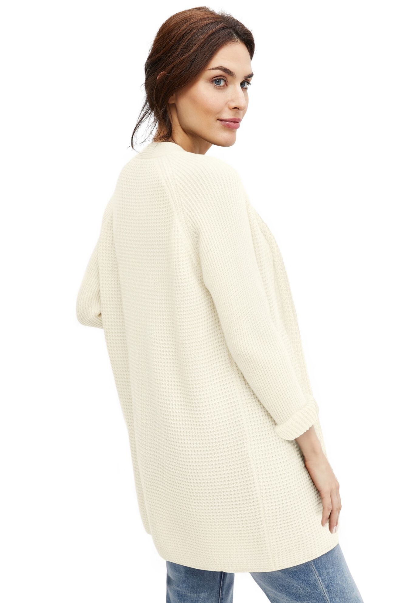 Open Front Waffle Cardigan, IVORY, on-hover image number 1