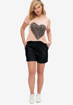 Ellos Studio French Terry Elastic Waist Drawstring Shorts