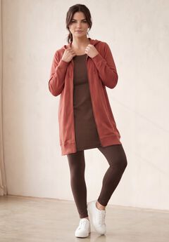 French Terry Long Sleeve Zip-Front Tunic Hoodie