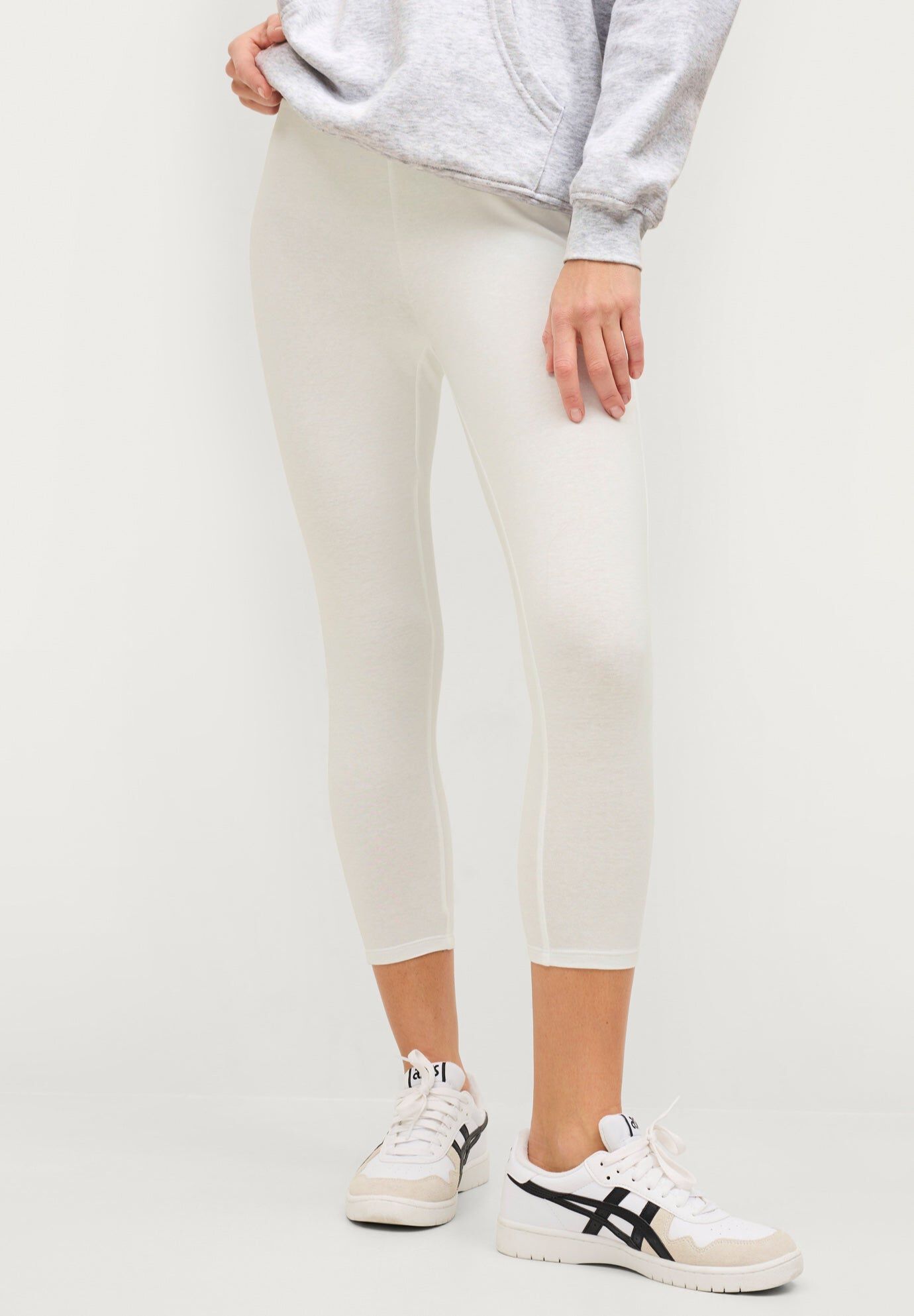 Cotton Spandex Capri Length Leggings, WHITE, hi-res image number 0