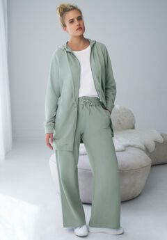 French Terry Wide Leg Sweatpants With Drawstring Elastic Waistband