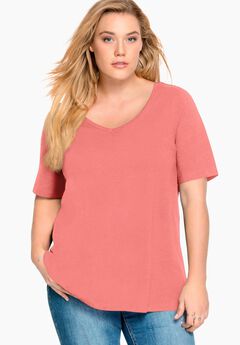 Stretch Knit V-neck Short Sleeve Tunic