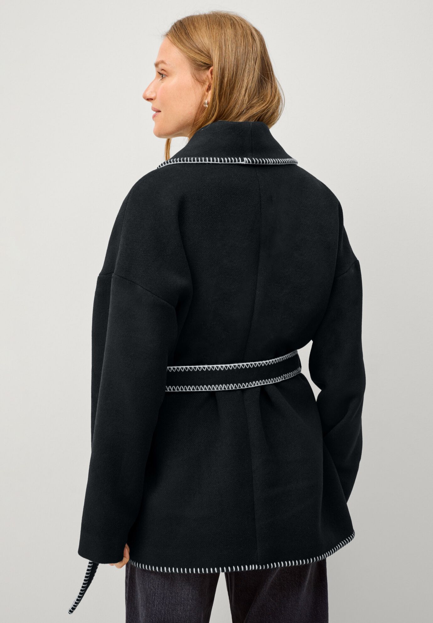 Wrap Jacket With Whipstitch Trim, BLACK, on-hover image number 1
